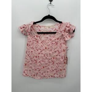 Fair Haven Pink Floral Top Size M NWT Ruffle Coquette Feminine Crinkled Blouse